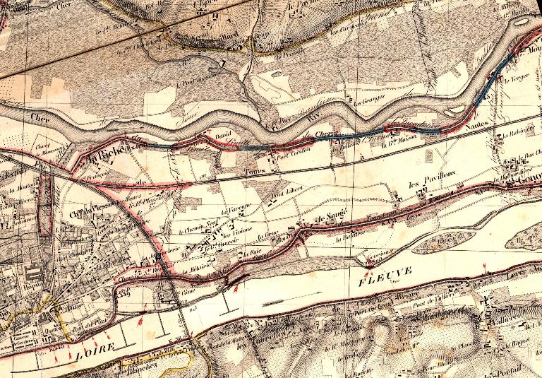 La Riche sur carte de la Loire dite de l'ingénieur Coumes vers 1848. ; Carte du milieu du 19e siècle.