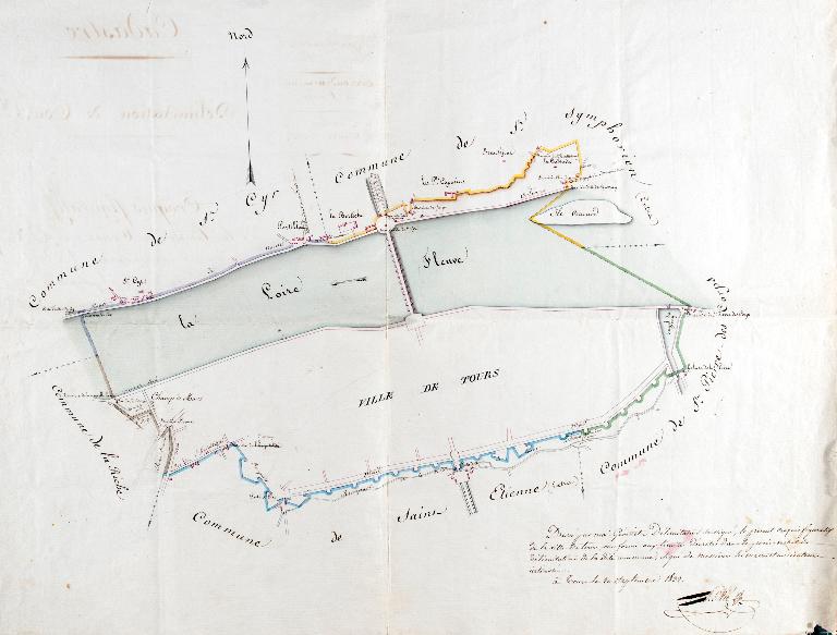 Plan de la délimitation de la ville de TOurs en 1832. (Archives municipales de Tours. 3 D 13).