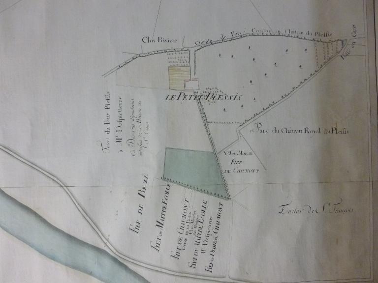 Le Petit-Plessis sur le "Plan géométral des Domaines Utile et Censive de la Châtellenye des Bains en la paroisse de N D la Riche" de 1788.