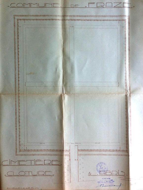 Plan du cimetière en vue de la construction du mur de clôture et d'un abri, dressé par René Fournier, architecte à Illiers-Combray (AD d'Eure-et-Loir, 2 O 1507).