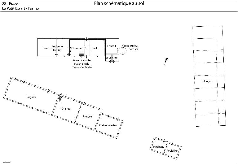 Plan schématique au sol des bâtiments de la ferme.