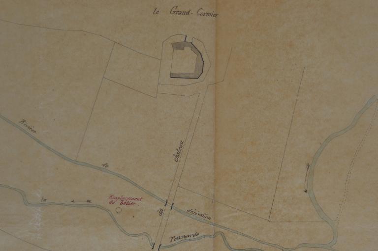 Extrait d'un plan réalisé en 1877 à l'occasion de l'établissement d'un bélier hydraulique (AD Eure-et-Loir. 7 S 88).