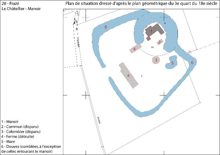 Plan de situation, dressé d'après le plan géométrique du troisième quart du 18e siècle.