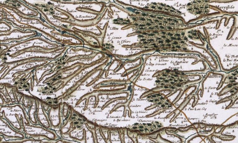 Extrait de la carte de Cassini (3e quart 18e siècle).