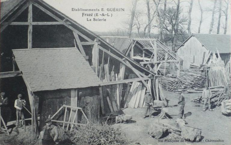 Établissement E. GUÉRIN - Frazé (E-&-L) - La Scierie (carte postale, début 20e siècle).