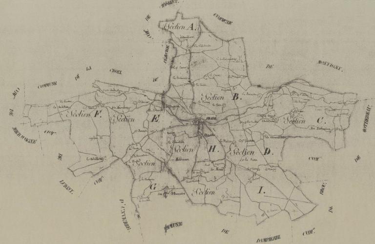 Tableau d'assemblage du plan cadastral de 1813 (AD d'Eure-et-Loir, 3 P 6748 - 6766).