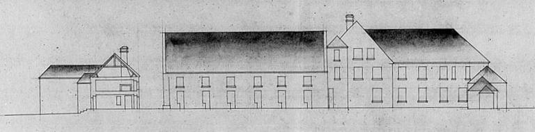 Elévation et coupe transversale des bâtiments conventuels, vue du sud (1807).