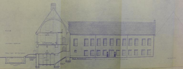 Coupe transversale et élévation, ailes est et sud (1948).