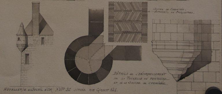 Plan de l'échauguette, élévation et détail de la face sud, vue du sud, 1906. (Médiathèque du Patrimoine, cartes et plans).
