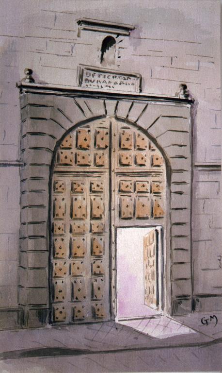 Aquarelle, face nord, détail de la porte (bâtiment 3) vers 1950 (Musée-Château Saint-Jean, fonds Massiot).