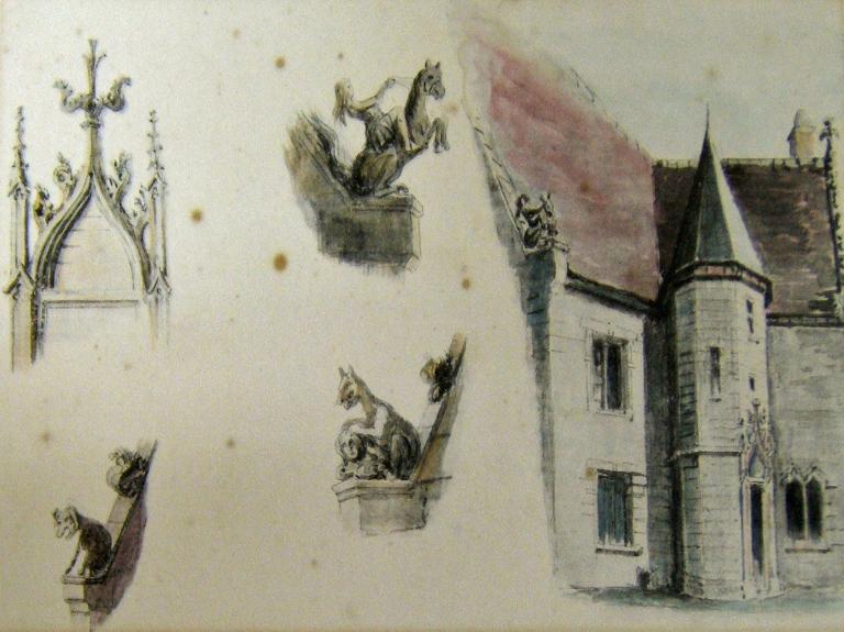 Dessin et collage d'Elodie Hurvoy, faces nord et ouest (1903, collection privée).