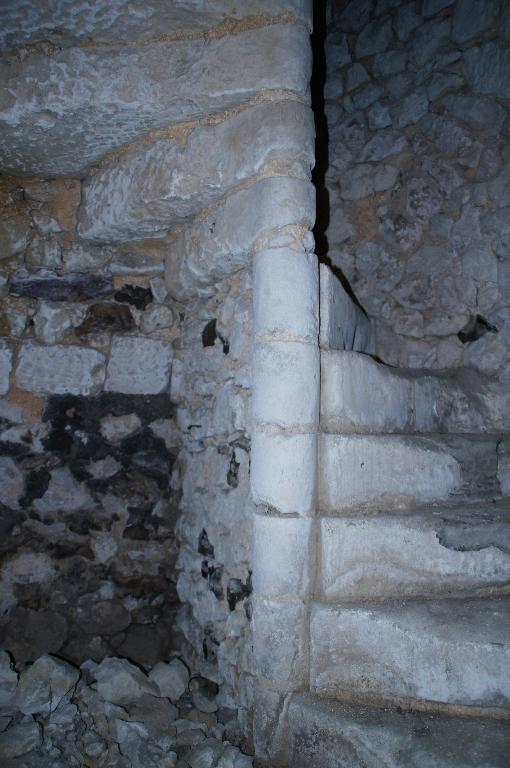 Vue intérieure, cave, aile en retour sur cour, escalier en vis.