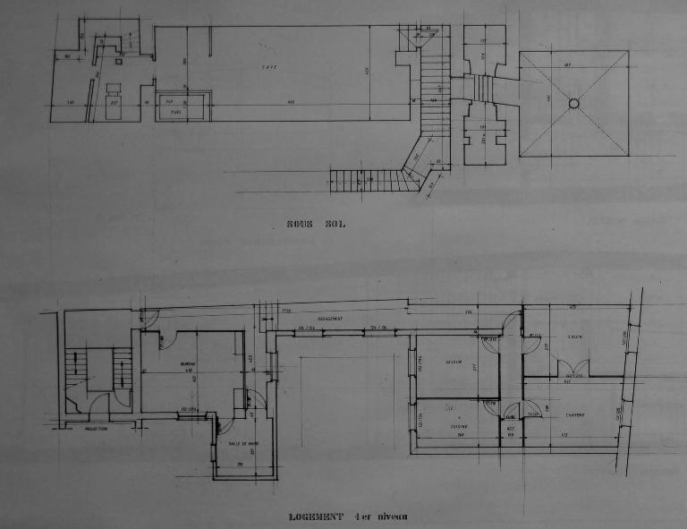 Plan des caves et du premier étage (1990 ; Mairie de Nogent-le-Rotrou, Services techniques).