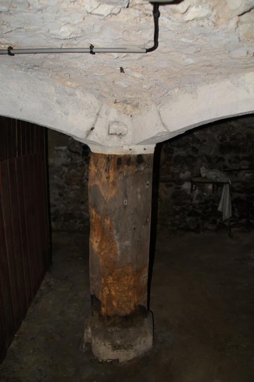 Vue intérieure, caves, salle 1, colonne centrale.