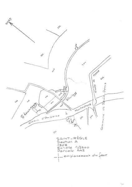 Reproduction du plan cadastral de 1808, Section A, échelle 1/2500, Parcelle 442.