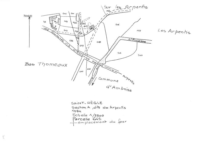 Reproduction du plan cadastral de 1984, Section A dite des Arpentis, échelle 1/2500, Parcelle 645.
