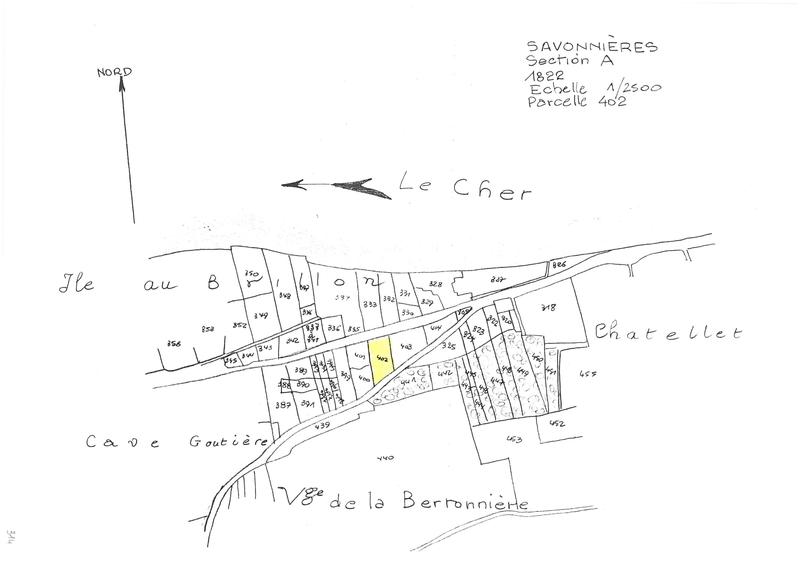 Reproduction du plan cadastral de 1822, Section A, échelle 1/2500, Parcelle 402.