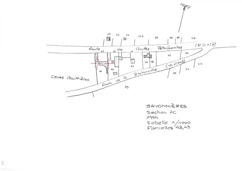 Reproduction du plan cadastral de 1994, Section AC, échelle 1/1000, Parcelles 42,43.