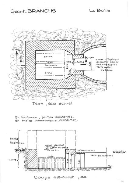 Plan en l'état actuel - Coupe Est-Ouest aa.