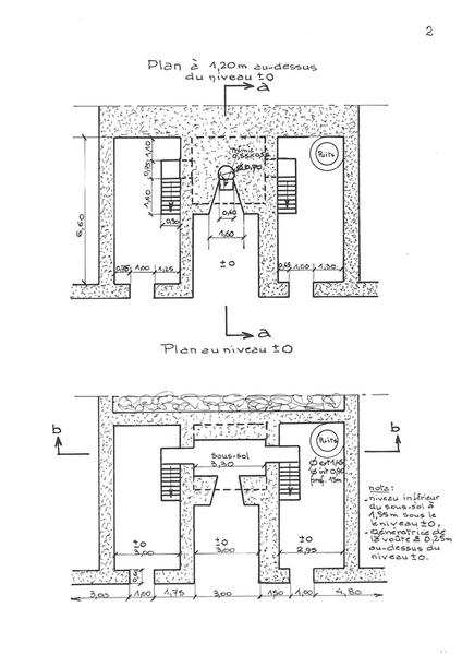 Plan à 1,20m au-dessus du niveau 0 - Plan du niveau 0.