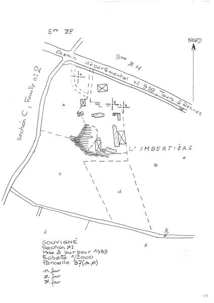 Reproduction du plan cadastral de 1989, Section ZI, échelle 1/2000, Parcelle 37 (a,e).