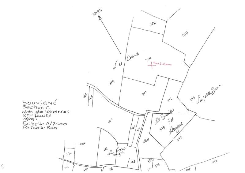 Reproduction du plan cadastral de 1809, Section C dite des Varennes (feuille 2), échelle 1/2500, Parcelle 340.