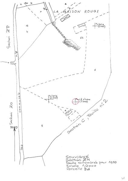 Reproduction du plan cadastral de 1989, Section ZN, échelle 1/2000, Parcelle 9d.