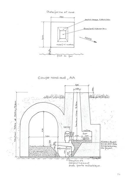 Plan de la plateforme et cuve - Coupe Nord-Sud AA.