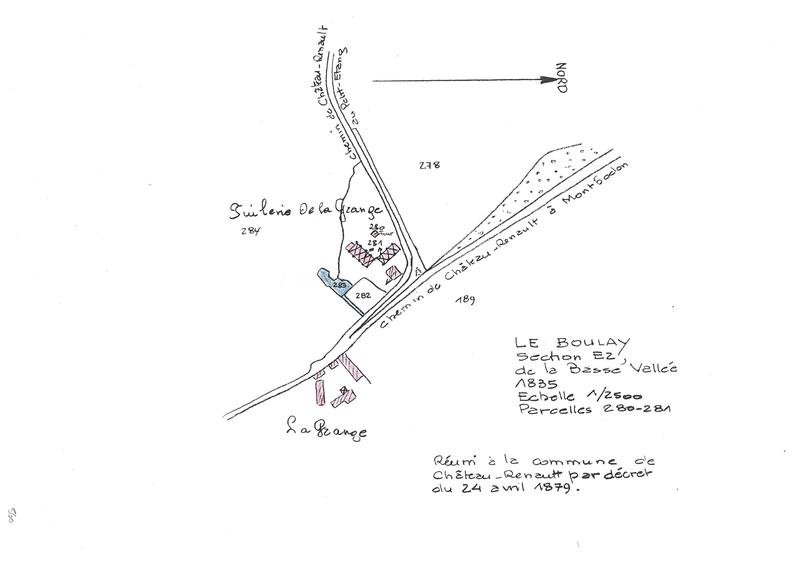 Reproduction du plan cadastral de 1835, Section EZ de la Basse Vallée, échelle 1/2500, Parcelles 280-281.