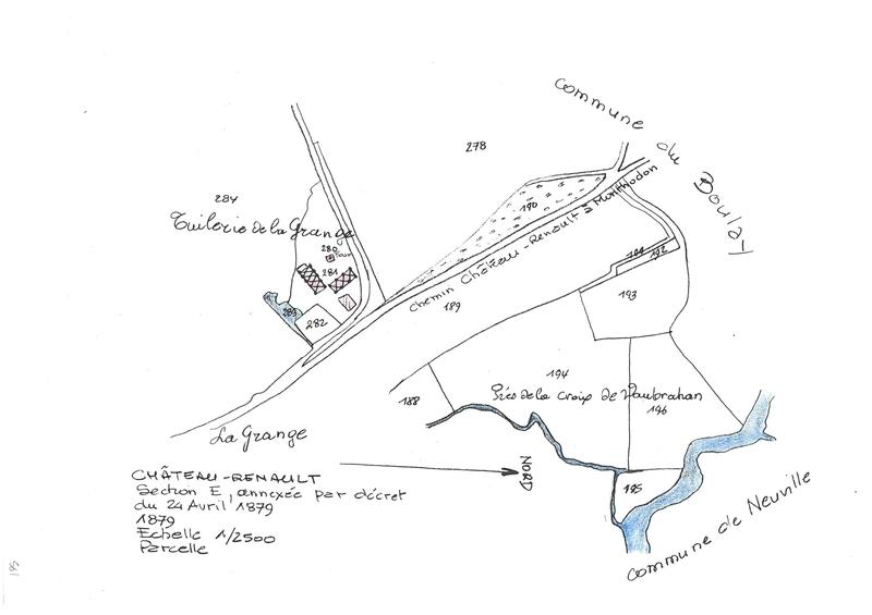 Reproduction du plan cadastral de 1879, Section E, échelle 1/2500.