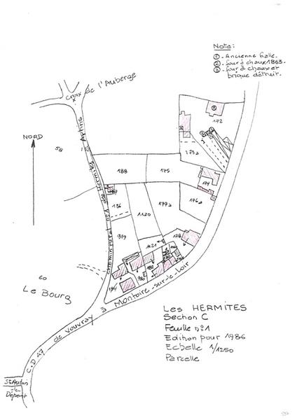 Reproduction du plan cadastral de 1986, Section C (feuille 1), échelle 1/1250.
