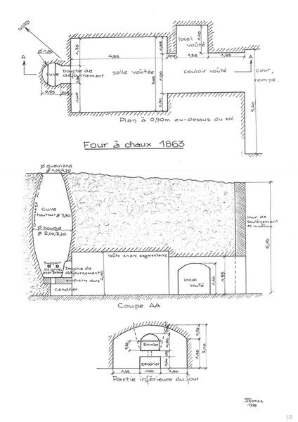 Plan four à chaux 1863 - Coupe AA - Partie inférieure du four.