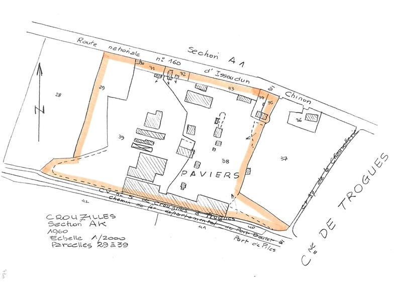 Reproduction du plan cadastral de 1960, Section AK, échelle 1/2000, Parcelles 29 à 39.