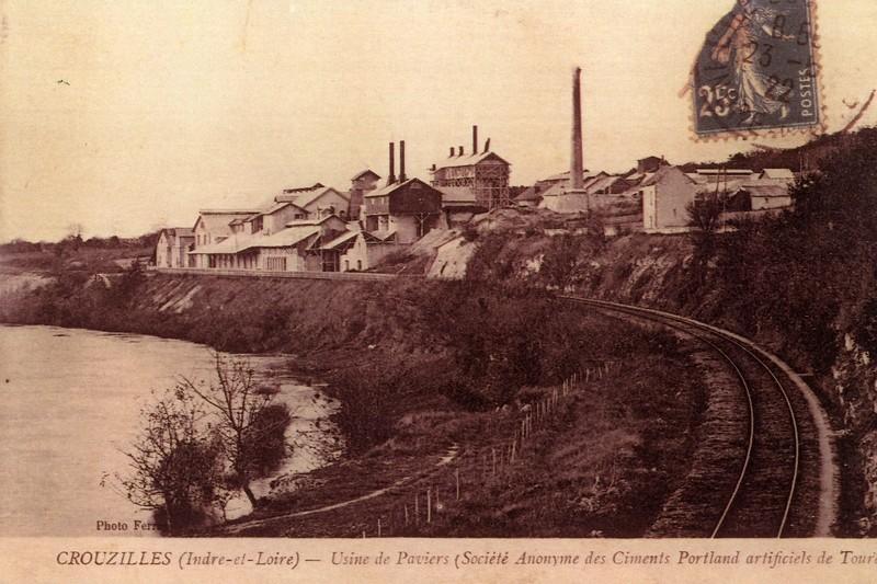 Vue Sud-Est du site entre 1914 et 1916 (après construction des 2 fours PERPIGNANT-CANDLOT et avant dissolution en 1916 de la S.A.Ciments portland artificiels de Touraine).