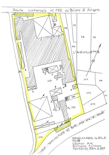 Reproduction du plan cadastral de 1978, Section AK, échelle 1/1000, Parcelles 224 à 227.
