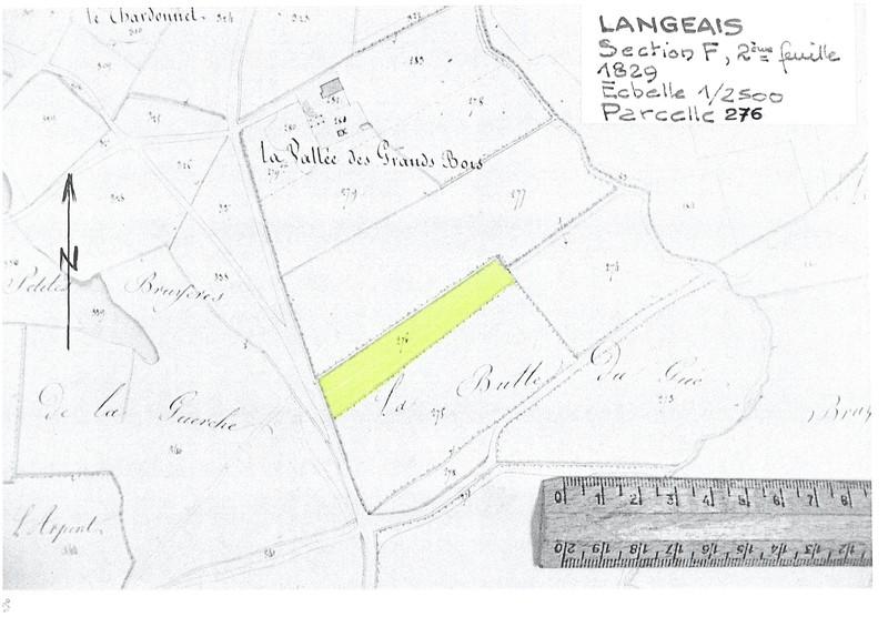 Reproduction du plan cadastral de 1829, Section F (feuille 2), échelle 1/2500, Parcelle 276.