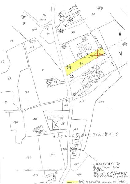 Reproduction du plan cadastral de 1974, Section AE, échelle 1/2000, Parcelles 276-274.