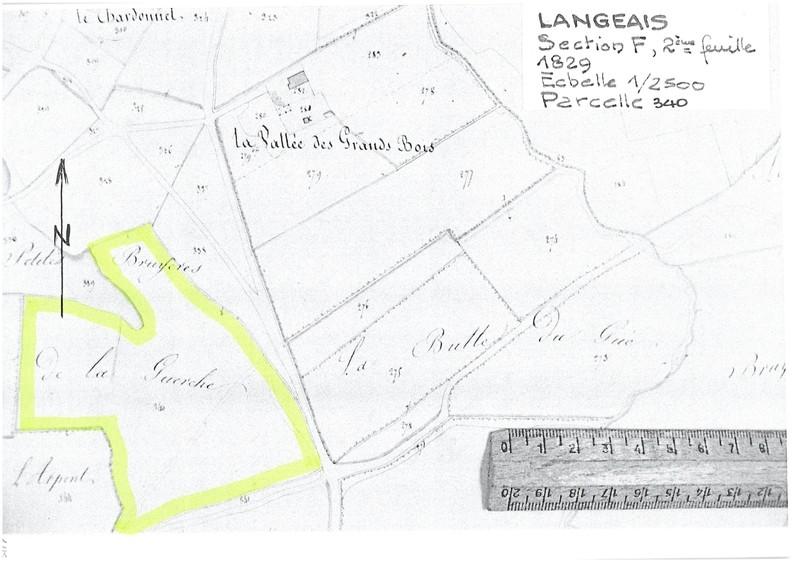 Reproduction du plan cadastral de 1829, Section F (feuille 2), échelle 1/2500, Parcelle 340.