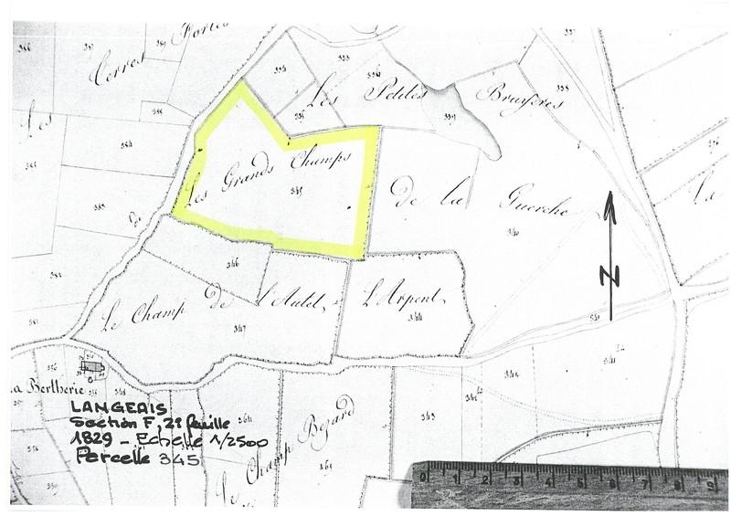 Reproduction du plan cadastral de 1829, Section F (feuille 2), échelle 1/2500, Parcelle 345.
