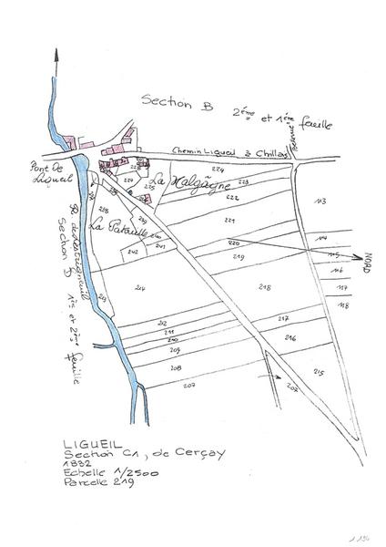 Reproduction du plan cadastral de 1832, Section C1 de Cerçay, échelle 1/2500, Parcelle 219.