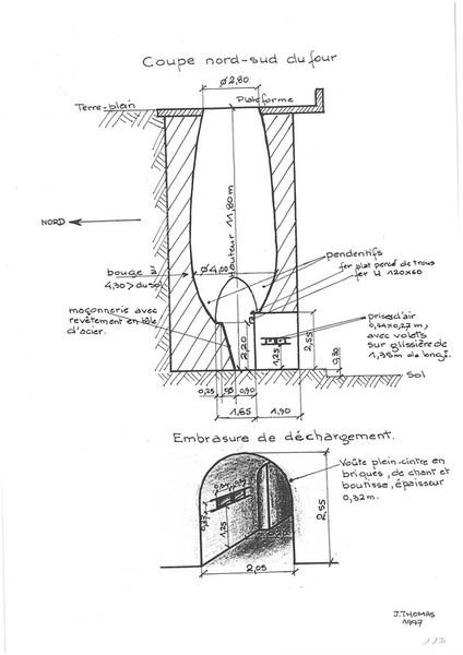 Coupe N-S du four - Embrasure de déchargement.