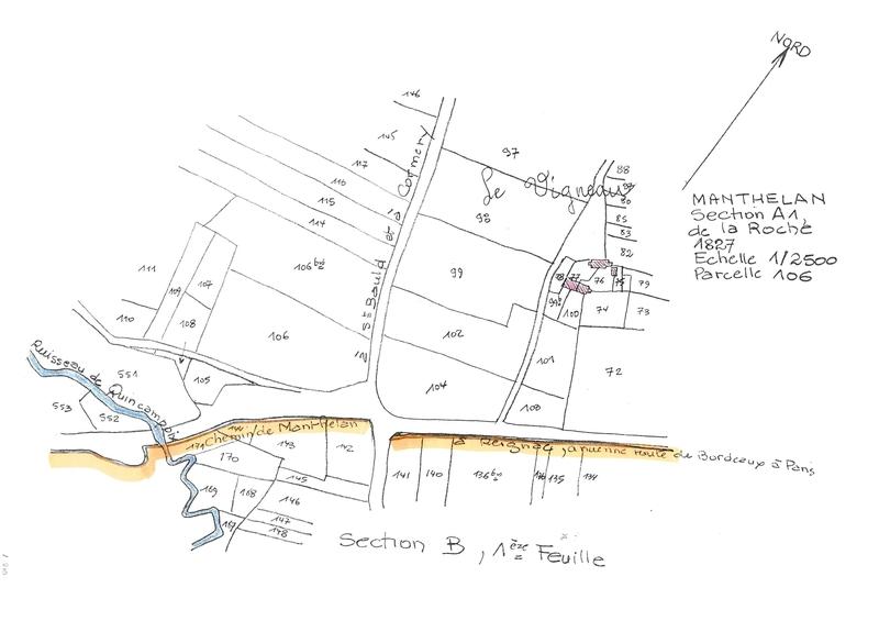 Reproduction du plan cadastral de 1827, Section A1 de la Roche, échelle 1/2500, Parcelle 106.