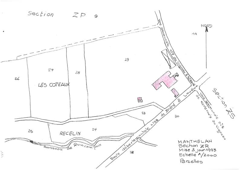 Reproduction du plan cadastral de 1993, Section ZR, échelle 1/2000.