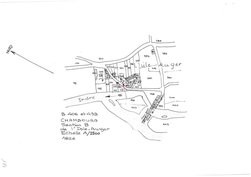 Reproduction du plan cadastral de 1826, Section B de l'Isle-Auger, échelle 1/2500.