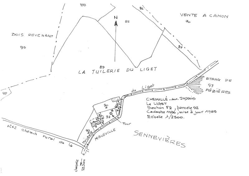 Reproduction du plan cadastral de 1985, Section F2, échelle 1/2500, Parcelle 92.