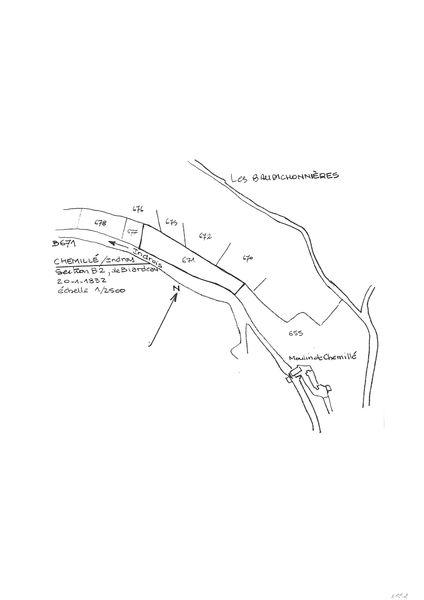 Reproduction du plan cadastral de 1832, Section B2 de Biardeau, échelle 1/2500.