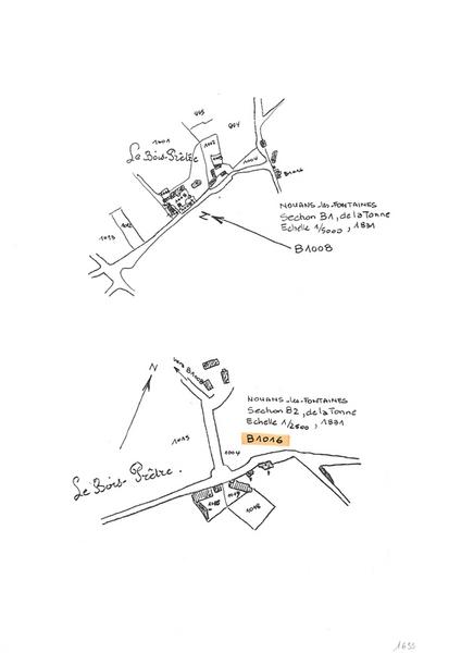 Reproduction du plan cadastral de 1831, Section B1 de la Tonne, échelle 1/5000, Parcelle 1008 - Reproduction du plan cadastral de 1831, Section B2 de la Tonne, échelle 1/2500, Parcelle 1016.