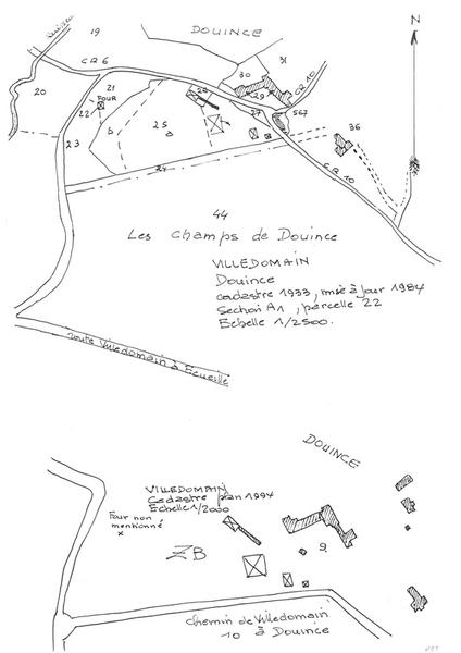 Reproduction du plan cadastral de 1833 mis à jour en 1984, Section A1, échelle 1/2500, Parcelle 22 - Reproduction du plan cadastral de 1994, échelle 1/2000.