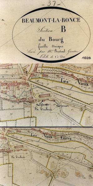 Extraits du plan cadastral original de 1828 de la Section B de Beaumont.