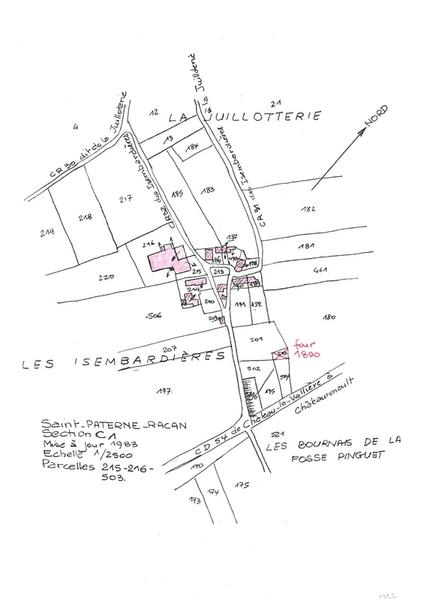 Reproduction du plan cadastral de 1983, Section C1, échelle 1/2500, Parcelles 215-216-503.
